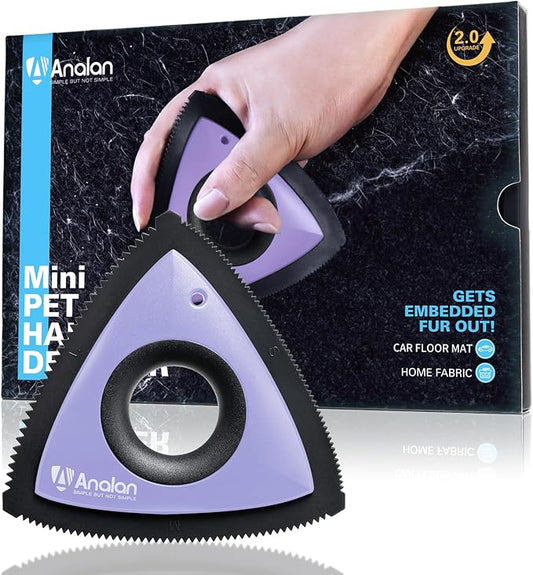 Analan Mini Pet Hair Remover for Car Detailing Supplies, Carpet Dog Hair Remover for Car Interior, Triangle Dog Hair Remover for Auto Detailing, Couch, Furniture, Lint, Carpet(Purple)-PawvioPets