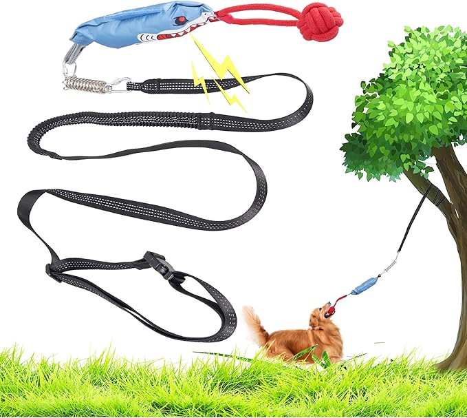 Dog Tree Tug of War Toy with Squeaky, Tethered Tug of War Outdoor Toy Self Play for Aggressive Chewers, Durable Bungee Cord with Chew Ball-PawvioPets