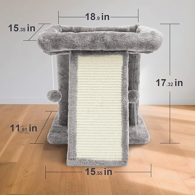 17.7-inch Small Cat Tree Tower with Scratching Post for Indoor Cats,Light Grey-PawvioPets