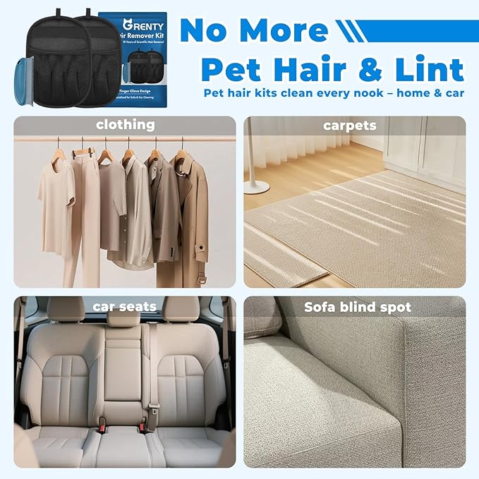 2Pcs Pet Hair Removal Gloves Kit (2 Sizes) for Dogs & Cats, 2025 Newly Upgraded Five-Finger Electrostatic Pet Hair Gloves, Reusable Pet Hair Remover Tools for Clothing, Carpet, Sofa Gaps, Car Seat-PawvioPets