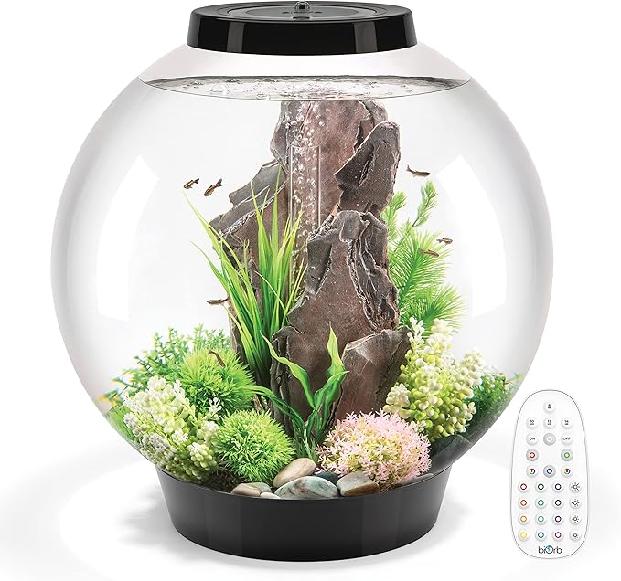 biOrb Classic 60 Acrylic 16-Gallon Aquarium with Multi-Color Remote-Controlled LED Lights Modern Tank for Tabletop Display, Black-PawvioPets