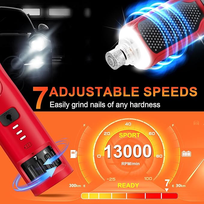 Dog Nail Grinder 7-Speed & 360° LED Light, Professional Pet Nail Grinder for Dogs and Cats, Electric Dog Nail Trimmer Painless Paws Grooming & Smoothing Tool for Large Medium Small Dogs Cats Pets-PawvioPets