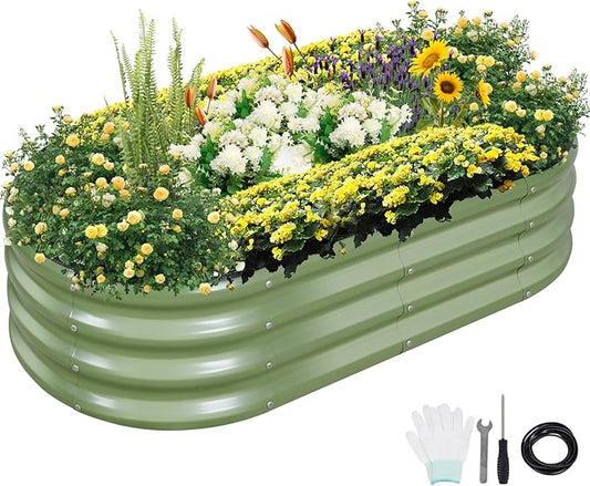 Galvanized Raised Garden Bed Outdoor- Raised Beds for Gardening| Metal Planter Box, Steel Raised Garden Bed Kit with Safety Edging and Gloves for Vegetables, Flower, Herbs (4x2x1FT, Green)-PawvioPets
