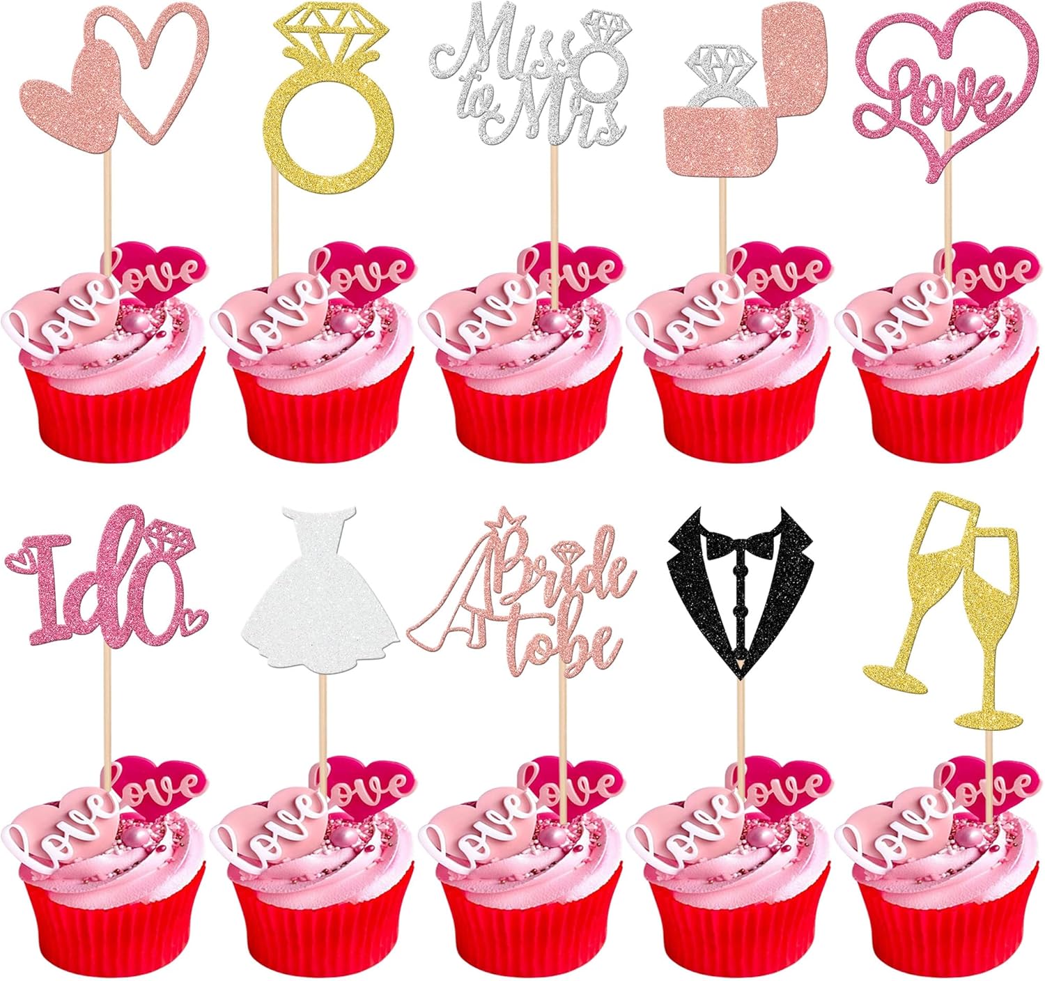 30 PCS Bride to Be Cupcake Toppers Wedding Cake Toppers I Do Love Heart Ring Miss to Mrs Cupcake Picks Wedding Engagement Decorations for Bridal Shower Engagement Bachelorette Party Supplies Colorful