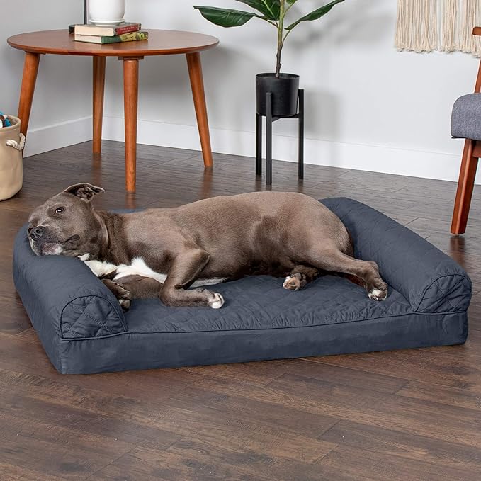 Furhaven Orthopedic Dog Bed for Large/Medium Dogs w/ Removable Bolsters & Washable Cover, For Dogs Up to 55 lbs - Quilted Sofa - Iron Gray, Large-PawvioPets