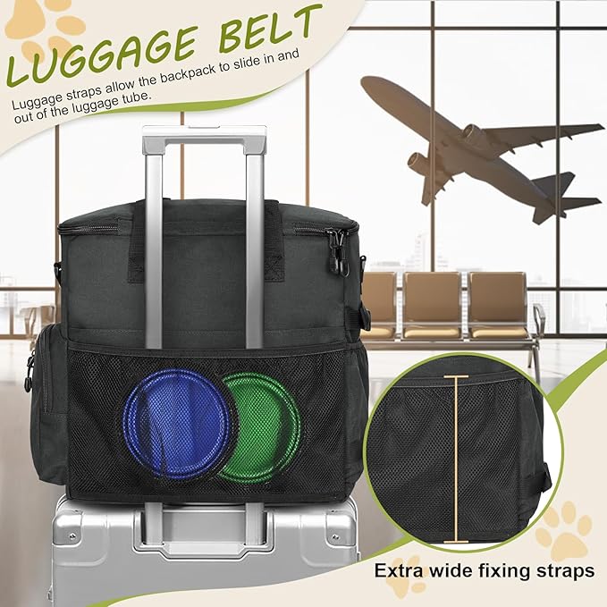 Dog Travel Bag Airline Approved–Pet Travel Tote with Collapsible Bowls,Food Containers & Feeding Mat–Multi-Pocket Organizer for Dogs & Cats, Durable & Water-Resistant for Hiking,Trips,Outdoors-PawvioPets