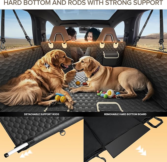 Back Seat Extender for Dogs, PVC Rods Support and Hard Bottom Car Seat Cover for Dogs, Heavy Duty Dog Car Seat Cover for Back Seat, Dog Hammock for Car, Waterproof Pet Bed For Car, SUV, Truck-PawvioPets