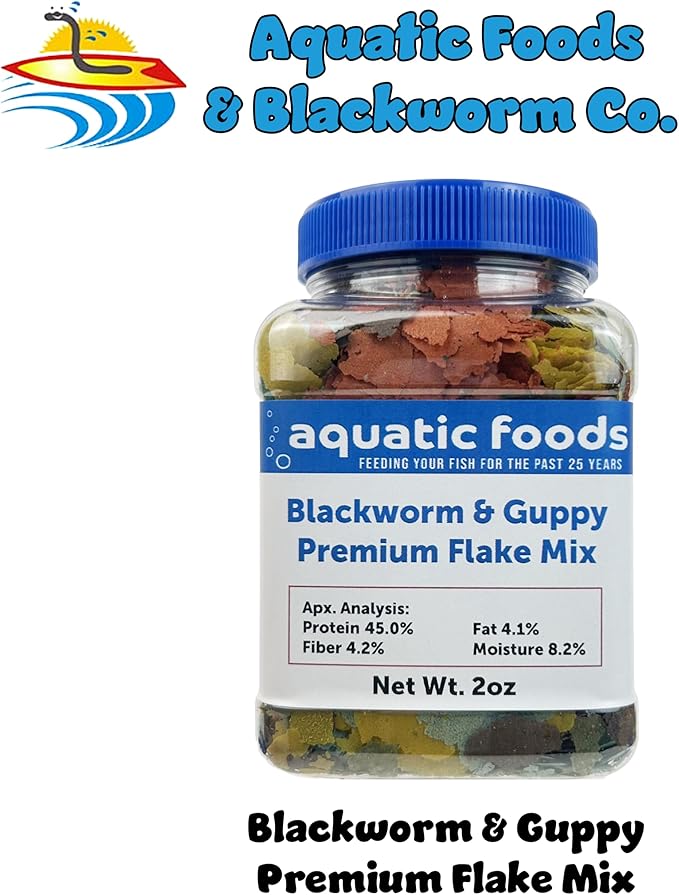 Aquatic Foods Inc. California Blackworm & Guppy Mix Premium Flakes for Discus, Cichlids All Community Tropical Fish Also Pellet Mix, Wafer Mix Included…2oz-PawvioPets