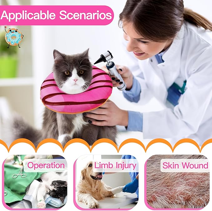Cat Cone Collar Soft, Cute Cat Donut Collar After Surgery, Adjustable Kitten Recovery Cones to Stop Licking, Lightweight Neck Elizabethan Collars for Cats Kittens (Chocolate Pink, Large)-PawvioPets