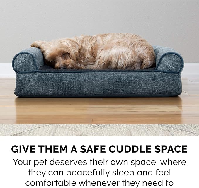 Furhaven Orthopedic Dog Bed for Large Dogs w/ Removable Bolsters & Washable Cover, For Dogs Up to 95 lbs - Sherpa & Chenille Sofa - Orion Blue, Jumbo/XL-PawvioPets