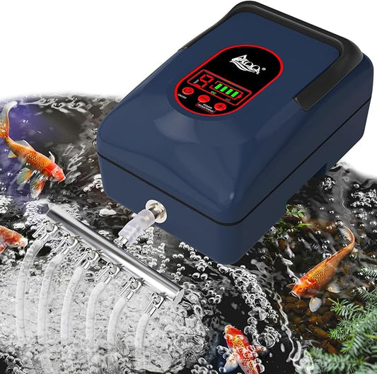 AQQA Aquarium Air Pump,AC/DC Battery Air Pump for Pond Fish Tank,9 Gear Adjustable Air Volume,IPX6 Waterproof Rechargeable Bubbler Aerator for Outdoor Fishing Breed Aquatics (12W)-PawvioPets