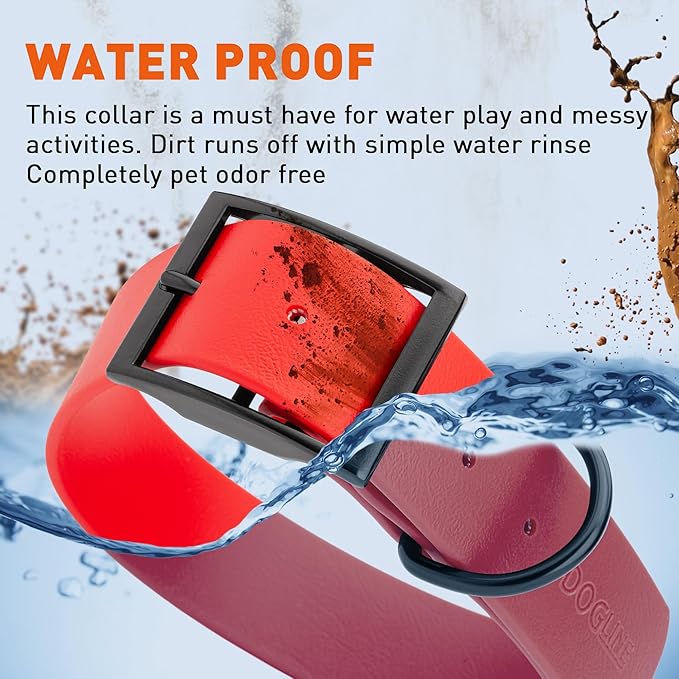 Dogline Biothane Waterproof Dog Collar Strong Coated Nylon Webbing with Black Hardware Odor- Proof for Easy Care Easy to Clean High Performance Fits Small Medium or Large Dogs, Cherry Red-PawvioPets