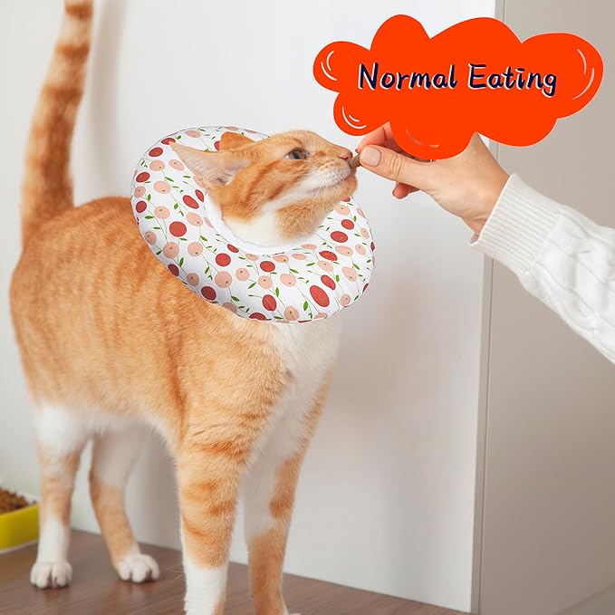 Cat Cone Collar Soft, Adjustable Cat Recovery Collar for Small Medium Large Cats, Cute Donut E Collar After Surgery, Anti-Lick Wound Healing Elizabethan Collar for Kittens(Pink Cherry, Medium)-PawvioPets