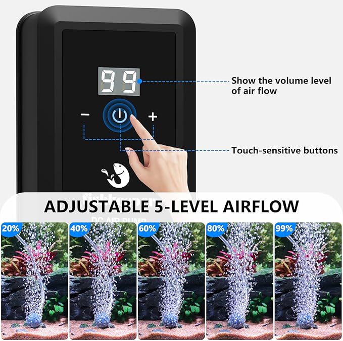 fishkeeper Aquarium Air Pump, 8W 130GPH Dual Outlet Fish Tank Air Pump with Adjustable Airflow Ultra-Quiet Oxygen Aerator Pump with Air Stone Bubbler for 10-120 Gallon Fish Tank-PawvioPets