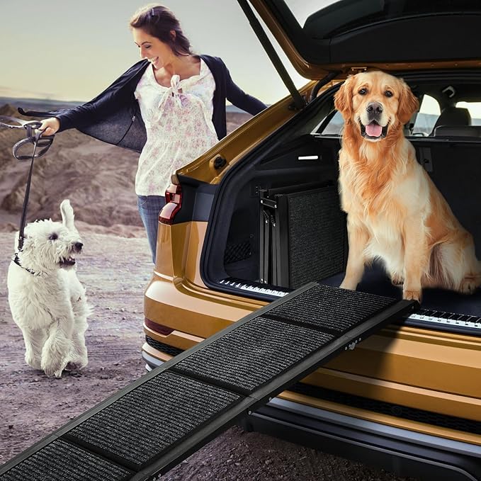 Dog Ramp for Car，63" x 17" Wide Folding Pet Ramp Dog Ramps for Medium & Large Dogs with Non-Slip Rug Surface ，Portable Dog Car Ramp for SUV Car & Truck, Outdoor Dog Ramp Up to 250 LBS-PawvioPets
