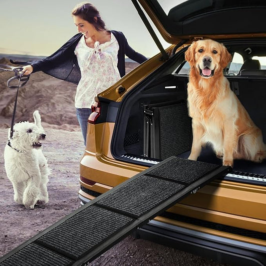 Dog Ramp for Car，63" x 17" Wide Folding Pet Ramp Dog Ramps for Medium & Large Dogs with Non-Slip Rug Surface ，Portable Dog Car Ramp for SUV Car & Truck, Outdoor Dog Ramp Up to 250 LBS-PawvioPets