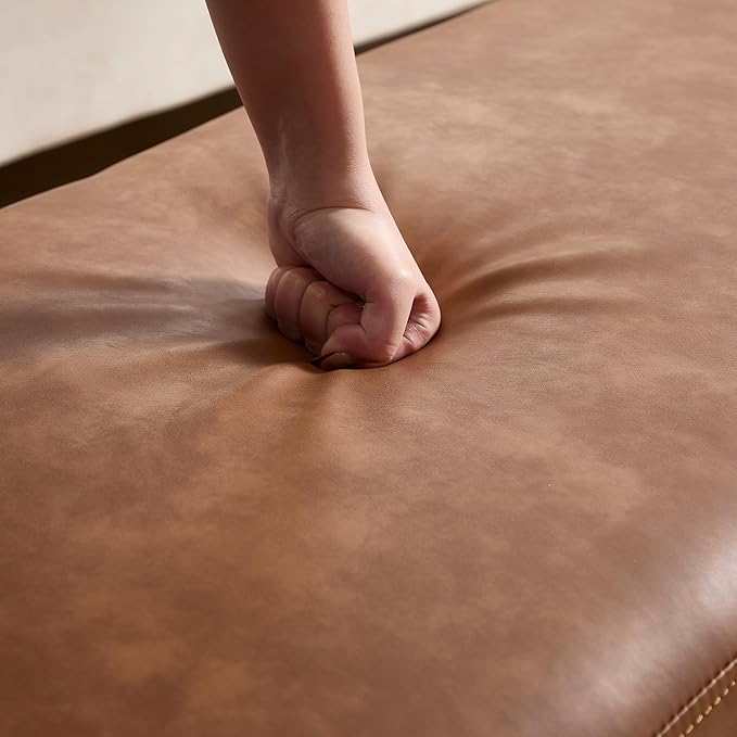 55" End of Bed Storage Bench Ottoman for Bedroom, Faux Leather Upholstered Entryway Bench Long Window Seating for Corner/Living Room/Recption Room/Office/Shop, Brown-PawvioPets