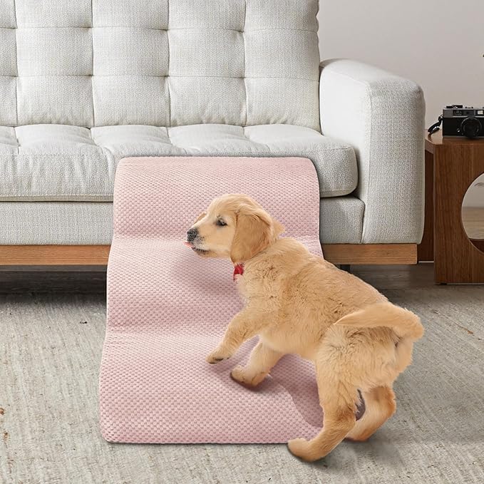 Dog Stairs for Small Dogs - High Density Foam Pet Steps, Extra Wide Dog Ramp with Non-Slip Bottom for High Beds, Couch and Sofa, Best for Dogs Injured, Older Doggy Cats,3 Steps, Pink-PawvioPets