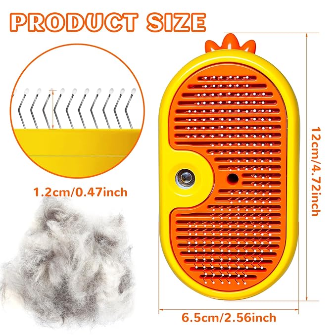3-in-1 Rechargeable Steam Brush for Cats & Dogs - Anti-Static Spray Pet Grooming Brush with Warm Mist Massage, Hair Shedding Control, Detangling Comb & Cleaning Tool for Effective Deshedding-PawvioPets