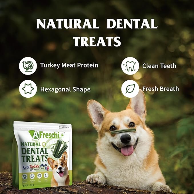 Afreschi Turkey Dental Sticks for Dogs, 2.2 lb – All Natural Dog Chews, USA-Sourced Trukey, Hypoallergenic, Long-Lasting Chew for Puppies and Adult Dogs, Grain-Free, Signature Series-PawvioPets