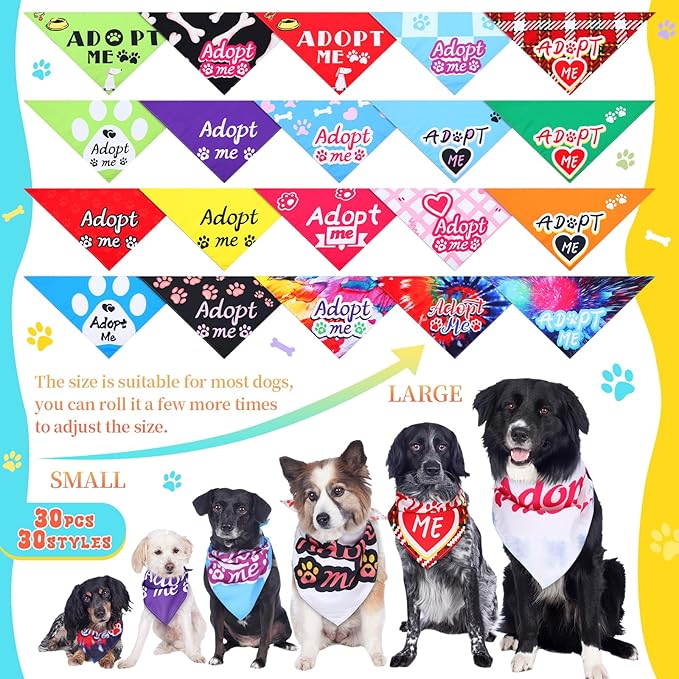 30 Pcs Dog Bandanas Bulk Pet Bibs Colorful Triangle Scarf Pet Bandanas for Medium Large Dogs Spring Summer Birthday Costume Decoration (Adopt Me)-PawvioPets