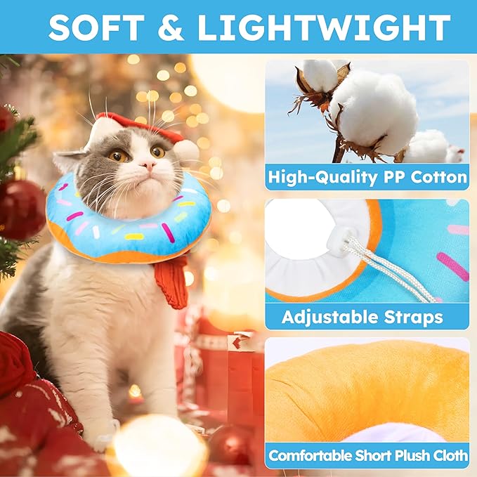 Cat Cone Collar Soft, Cat Recovery Collar for Wound Healing Cute Donut Adjustable Kitten Cones to Stop Licking Comfortable Lightweight Neck Elizabethan Collars for Cats Kittens After Surgery-PawvioPets