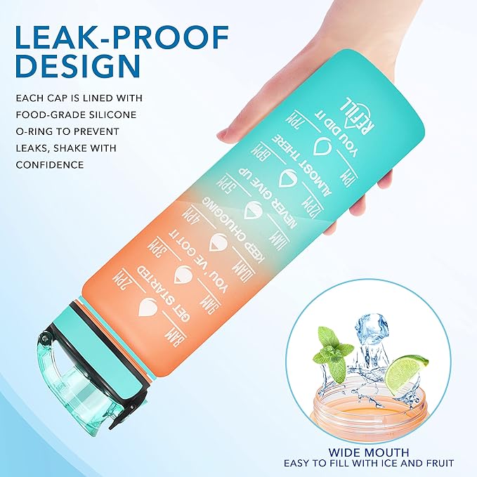 Enerbone Water Bottle, Leakproof BPA & Toxic Free, Motivational Water Bottle with Times to Drink and Straw, Fitness Sports Water Bottle with Strap for Office, Gym, Outdoor Sports-PawvioPets