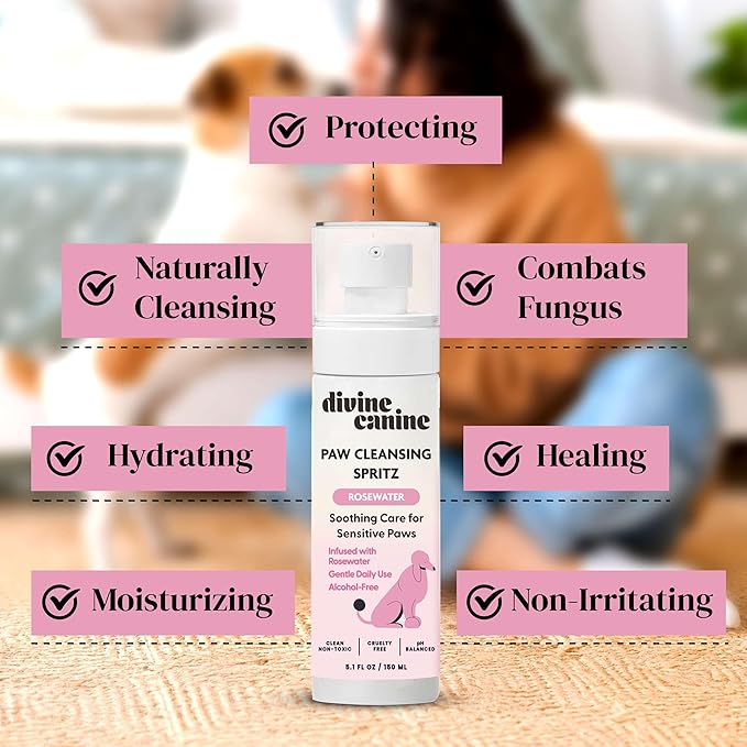 Dog Paw Cleaner - 5.1 Fl Oz of Alcohol Free Paw Cleansing Spray - Made with Rosewater, Aloe, Copaiba Oil, and Lemongrass Oil to Nourish and Clean Paws - Made in The USA-PawvioPets