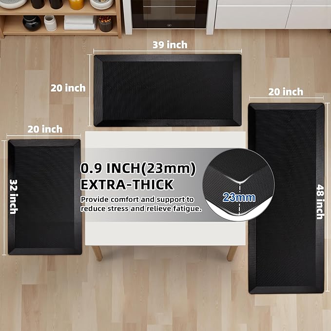 2 PCS Anti Fatigue Kitchen Mats for Floor, 9/10 Extra Thick Cushioned Standing Desk Mat, Comfort Memory Foam Ergonomic Kitchen Rugs and Mats Non-Slip Waterproof for Office, Kitchen, 20"x32"+20"x48"-PawvioPets