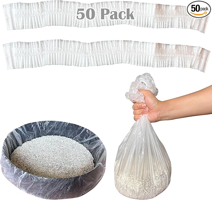 50 Pack Litter Box Liners Compatible with Lifewit Litter Box Cat, Elastic Band Trash Bags for Disposal of Cat Waste, Waterproof and Leak Proof (Clear)-PawvioPets