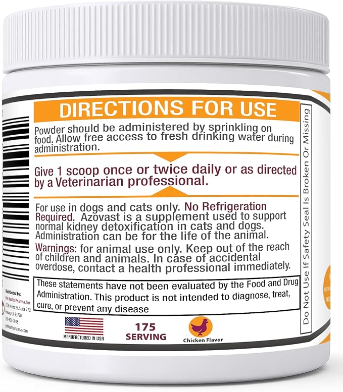 Azovast Powder Kidney Restores & Kidney Powder for Dogs & Cats, (4 Oz) - (175 Scoop/Jar) NO Refrigeration Required - Help Support Kidney Function & Manage Renal Toxins (Made in U.S.A) (4 Oz)-PawvioPets