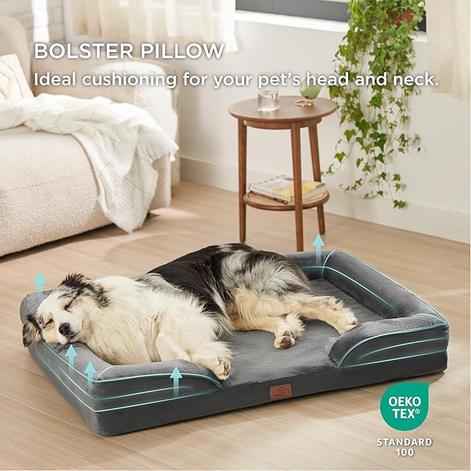 Bedsure Orthopedic Dog Bed for Extra Large Dogs - XL Plus Waterproof Dog Sofa Beds, Supportive Foam Pet Couch Bed with Removable Washable Cover, Waterproof Lining and Nonskid Bottom, Dark Grey-PawvioPets