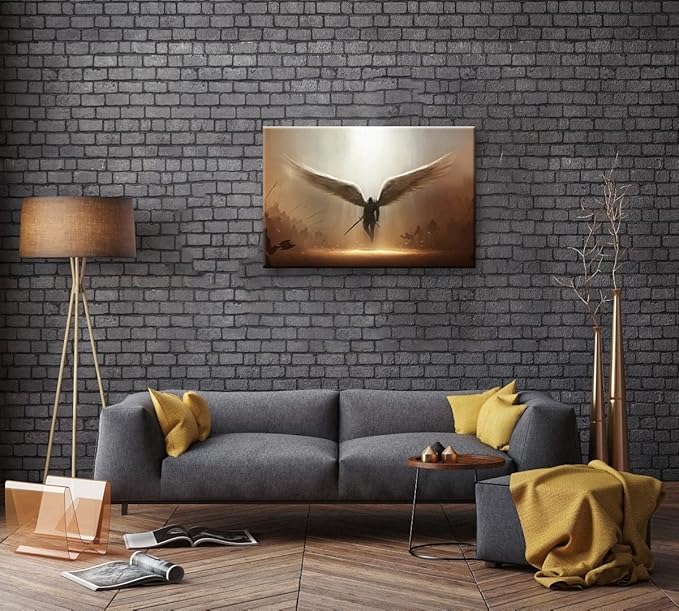 Fantasy Angel Stretched Canvas Wall Art for Living Room Bedroom Home Decoration,Abstract Anime Picture Print Painting Decor Artwork,Mysterious Wing Man Gallery Wrapped Gift,Inner Frame 24x36 Inches-PawvioPets