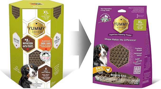 Dog Dental Treats – Vet VOHC Approved – Delicious Chicken Protein – Removes Tartar with Cleaning Comb Shape – Dental Dog Treats for Extra Large Dogs (12oz, 6 Count)-PawvioPets