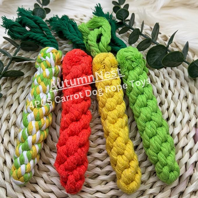 4PCS Mixed Color Woven Pet Chew Set (Yellow, Green, Orange, Rainbow), Dog Chew Toys, Cat Teething Toys, Durable & Safe Interactive Pet Toys-PawvioPets