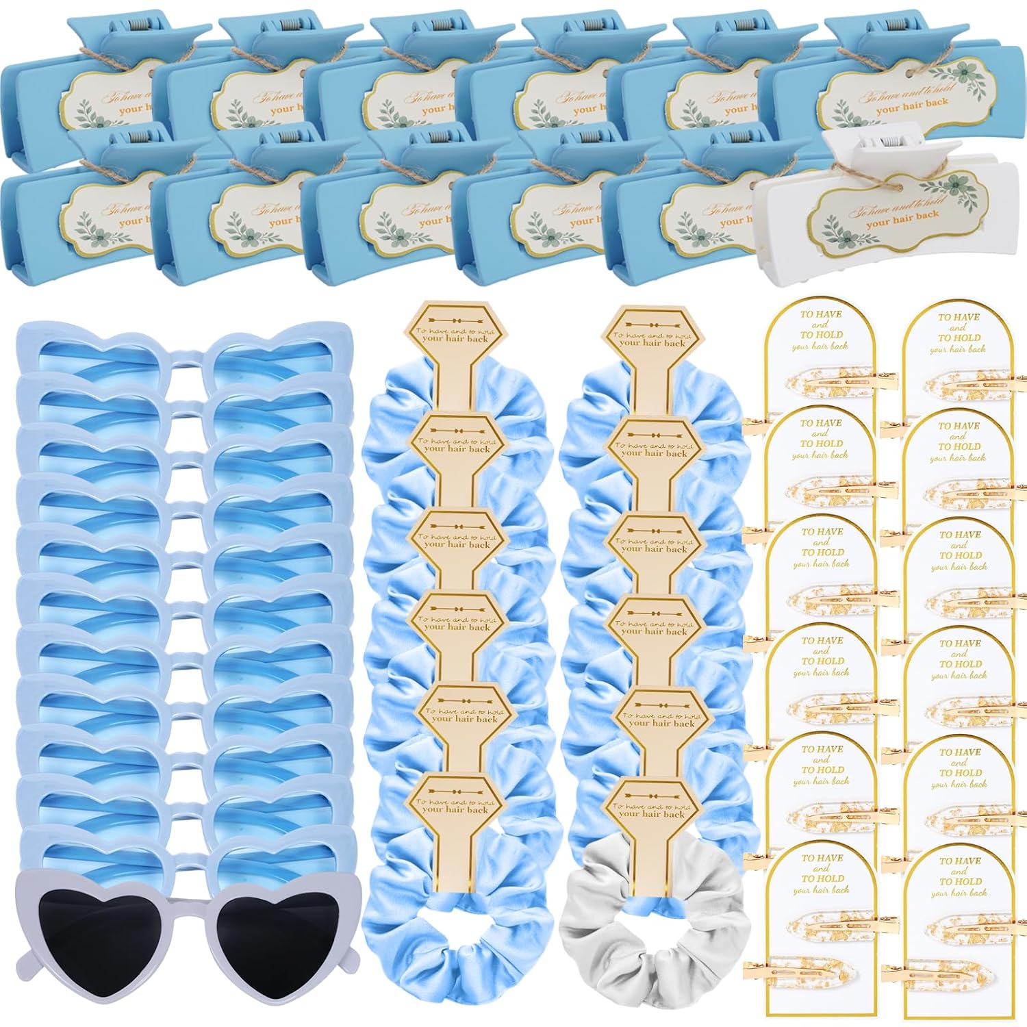 Dusty Blue Bridesmaid Proposal Gift Set, 12PCS Wedding Favors with Hair Claws, Scrunchies, Makeup Clips & Sunglasses, Birthday Gifts for Maid of Honor, Girls and Teens