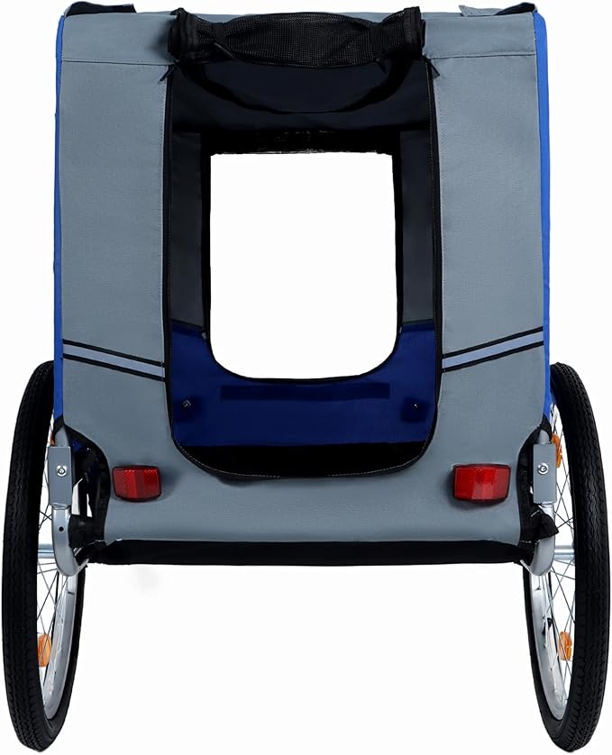 Blue-Grey Large Folding Bike Trailer for Dogs – Heavy-Duty Steel Frame, 66LB Capacity Pet Carrier for All-Terrain Cycling, Jogging & Camping Adventures!-PawvioPets