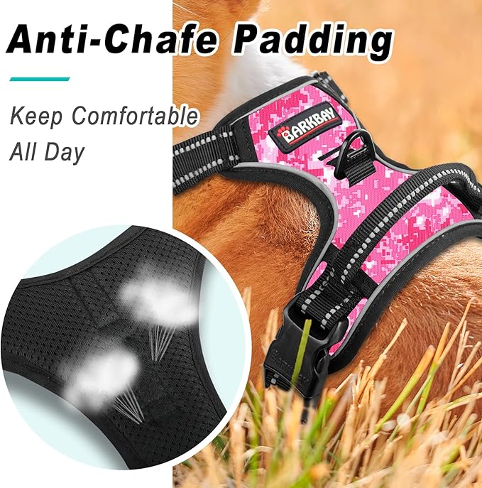 BARKBAY No Pull Dog Harness Large Step in Reflective Dog Harness with Front Clip and Easy Control Handle for Walking Training Running(Pink camo,M)-PawvioPets