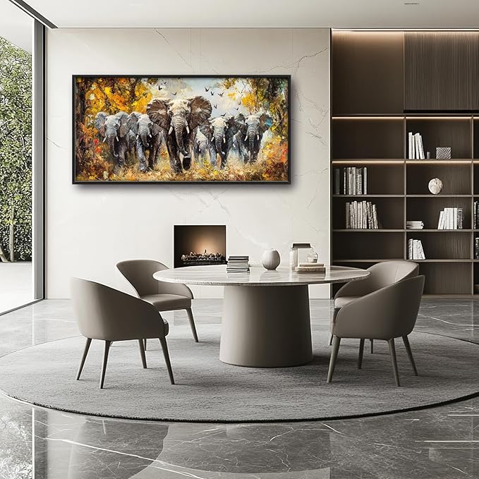Extra Large Elephant Framed Wall Art for Living Room,Oversized Elephants Wild Animal Pictures Wall Decor,Forest Landscape Canvas Print Painting Modern Artwork Bedroom Office Bathroom 60L" x 30W"-PawvioPets