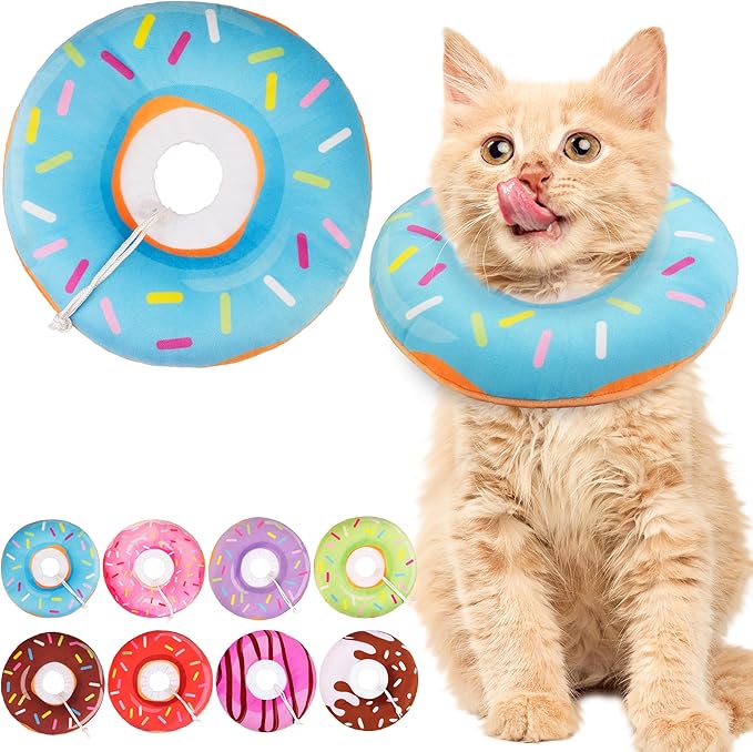 Cat Cone Collar Soft, Cute Cat Donut Collar After Surgery, Adjustable Kitten Recovery Cones to Stop Licking, Lightweight Neck Elizabethan Collars for Cats Kittens (Blue, Small)-PawvioPets