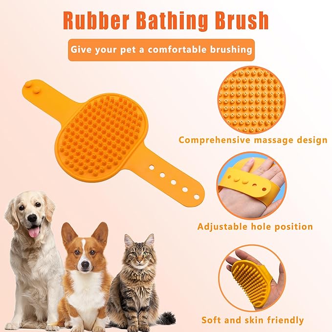 Cat Grooming Brush Kit 6 Tools - Deshedding & Dematting for Long/Short Hair, Self-Cleaning Slicker Brush with 6-in-1 Flea Comb for Cats & Kittens (Orange)-PawvioPets