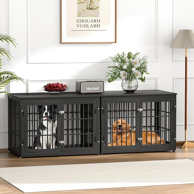 38 Inch Heavy Duty Dog Crate Furniture for Large and Medium Dogs, Decorative Pet House End Table, Wooden Cage Kennel Furniture Indoor, Black-PawvioPets