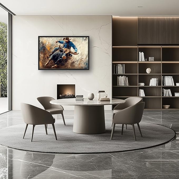 Framed Large Western Cowboy Wall Art, Oversized Rustic Cow Wall Decor for Living Room, Dusty Canvas Painting Pictures Vintage Artwork Home Decoration for Living Room Bedroom Office 36"x24"-PawvioPets