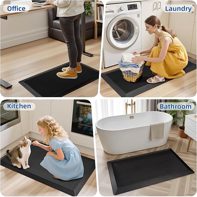 2 PCS Anti Fatigue Kitchen Mats for Floor, 9/10 Extra Thick Cushioned Standing Desk Mat, Comfort Memory Foam Ergonomic Kitchen Rugs and Mats Non-Slip Waterproof for Office, Kitchen, 20"x32"+20"x48"-PawvioPets