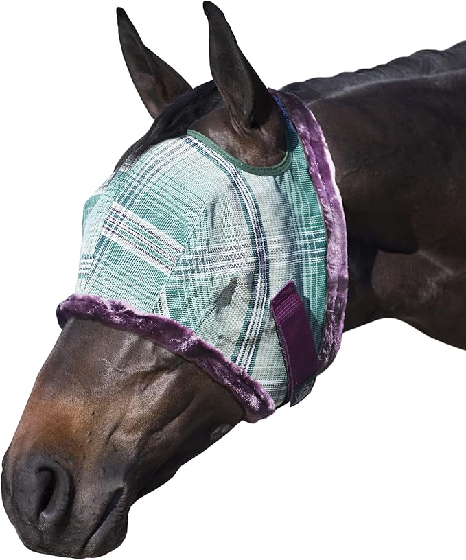 Kensington Fly Mask with Fleece Trim for Horses — Protects Face and Eyes from Flies and Sun Rays While Allowing Full Visibility — Breathable and Non Heat Transferring, XX-Large, Imperial Jade-PawvioPets