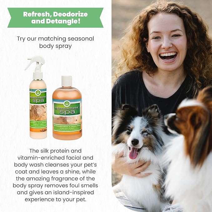 Best Shot Scentament Spa for Pets, Seasonal Facial Spa and Body Wash, Mango Maui, Tearless Shampoo, Hypoallergenic Body Wash, Reduces Tear Stains, 1 Gallon-PawvioPets