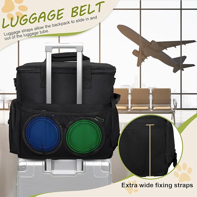 Dog Travel Bag Airline Approved–Pet Travel Tote with Collapsible Bowls,Food Containers & Feeding Mat–Multi-Pocket Organizer for Dogs & Cats, Durable & Water-Resistant for Hiking,Trips,Outdoors-PawvioPets