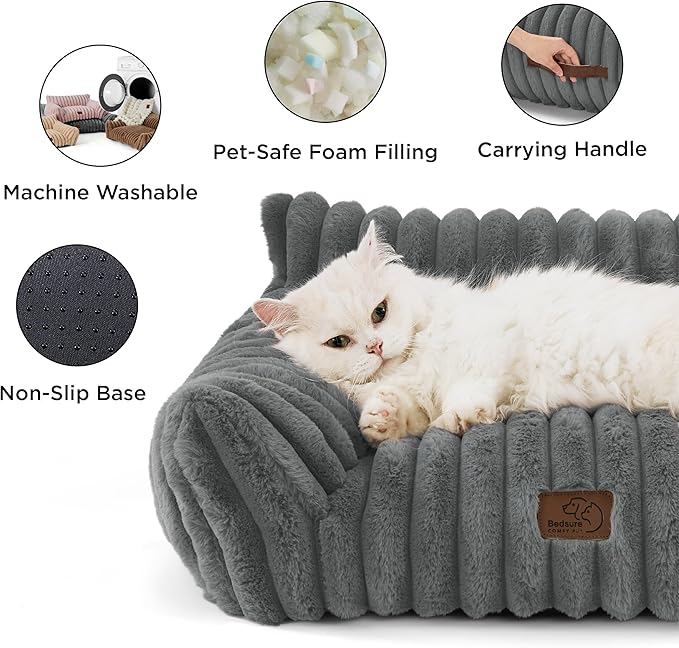Bedsure Cute Dog Couch for Pets - Fluffy Dog Sofa with Premium Soft Corduroy Fleece, Small Dogs Couch Bed with Washable Cover, Supportive Pet Sofa Bed for Medium Large Dogs, 36inch, Warm Grey-PawvioPets