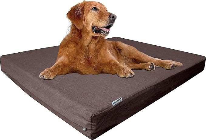 Dogbed4less Extra Large Orthopedic Memory Foam Dog Bed for Large Dogs with Durable Waterproof Internal Case, Removable Washable Denim Cover and Bonus Pet Bed Cover, 47X29X4 Fits 48X30 Dog Crate, Brown-PawvioPets