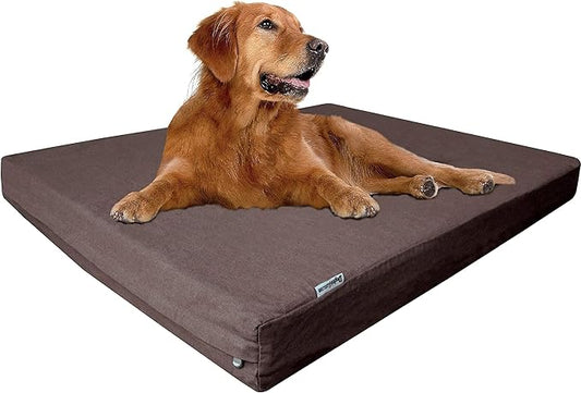 Dogbed4less Extra Large Orthopedic Memory Foam Dog Bed for Large Dogs with Durable Waterproof Internal Case, Removable Washable Denim Cover and Bonus Pet Bed Cover, 47X29X4 Fits 48X30 Dog Crate, Brown-PawvioPets